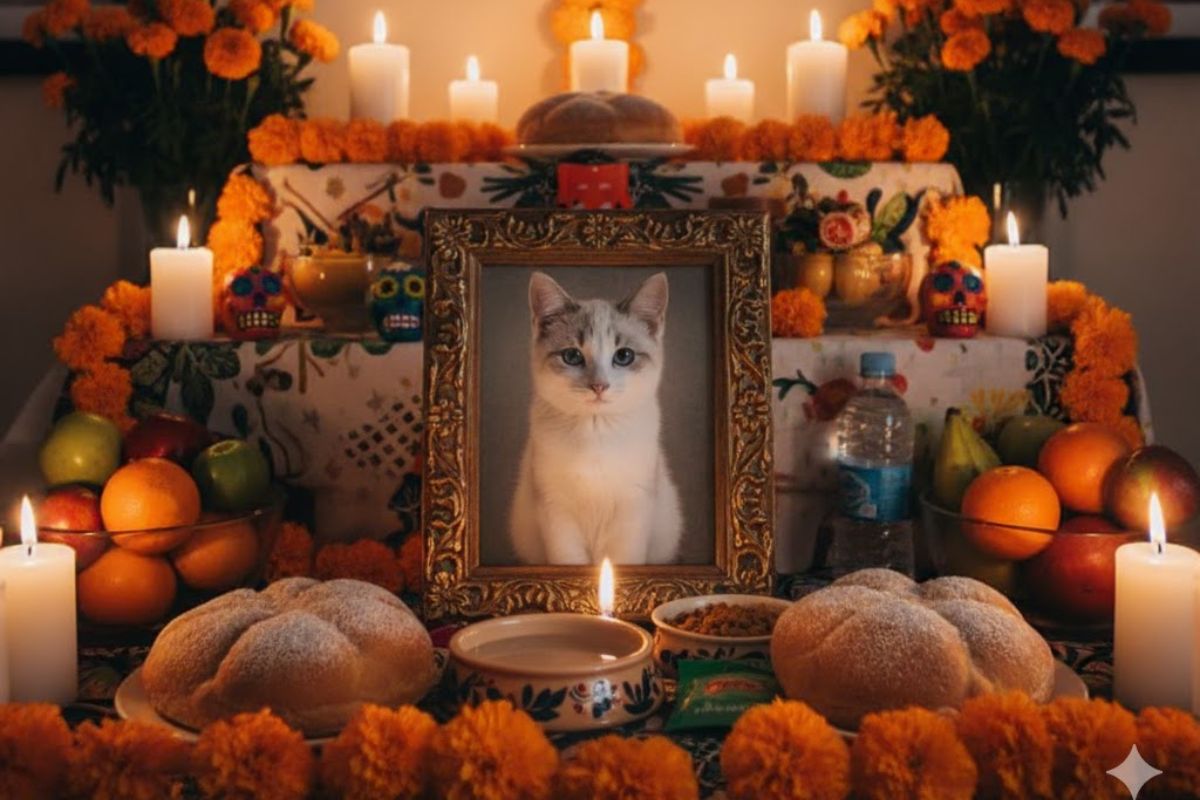 Imagen de un altar virtual creado con IA para la gatita Hoshi. Foto: Especial